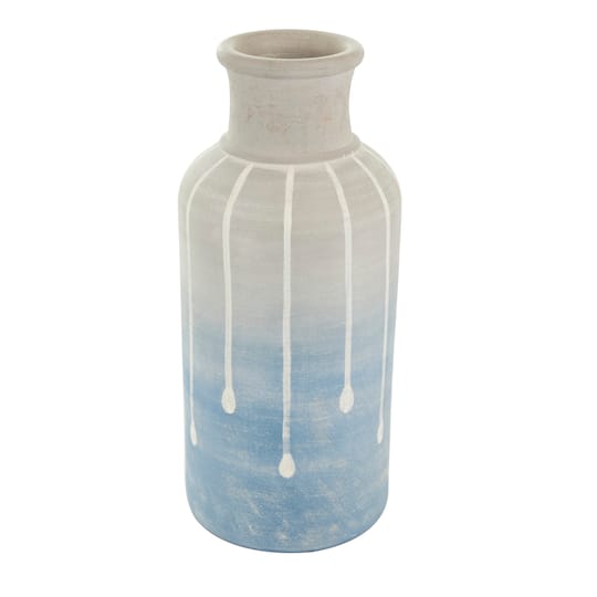 15" Blue & Gray Ceramic Abstract Ombre Drip Vase